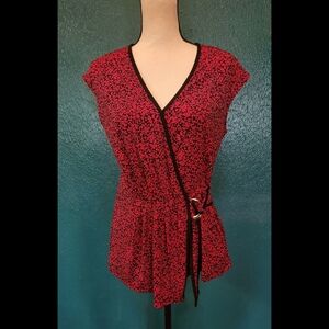 Michael Kors Floral Wrap Top - Red and Black Sz M